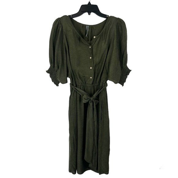 Anthropologie Shirt Dress Womens Small Nicole Linen Blend Green Puff Sleeve - Picture 4 of 14